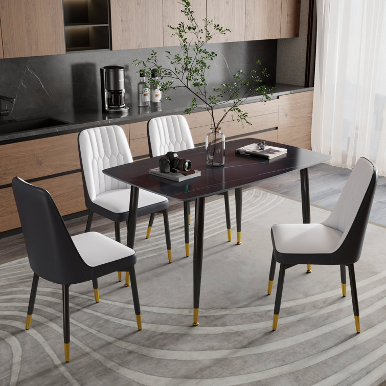 Dining table discount set leather chairs